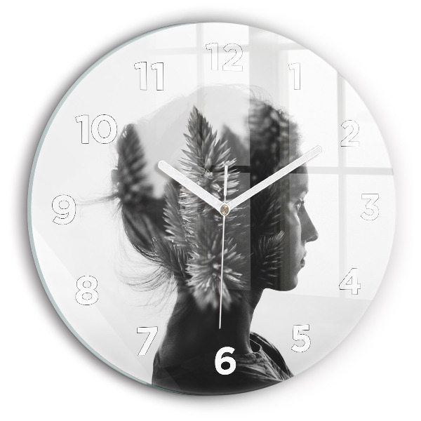 Round glass clock Portrait of a woman
