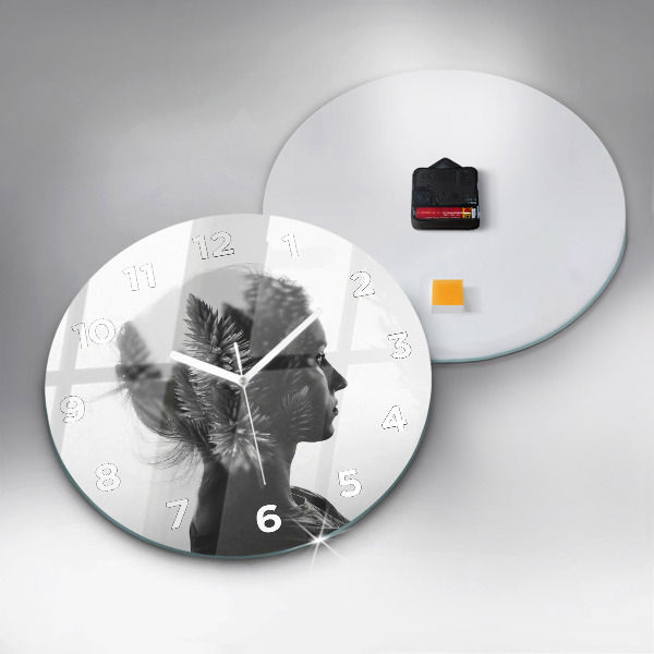Round glass clock Portrait of a woman