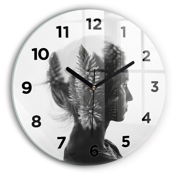 Round glass clock Portrait of a woman