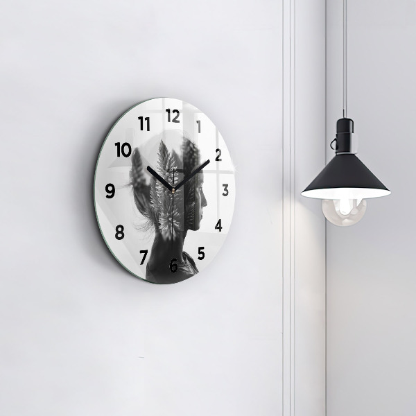 Round glass clock Portrait of a woman