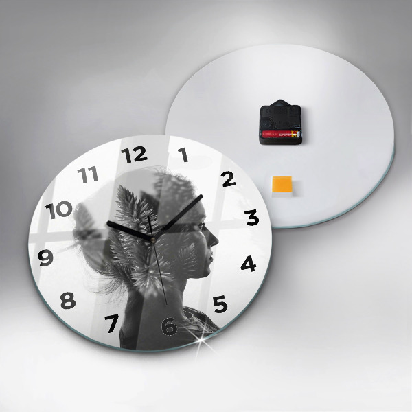 Round glass clock Portrait of a woman