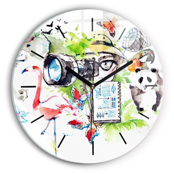Round glass clock Zoologist