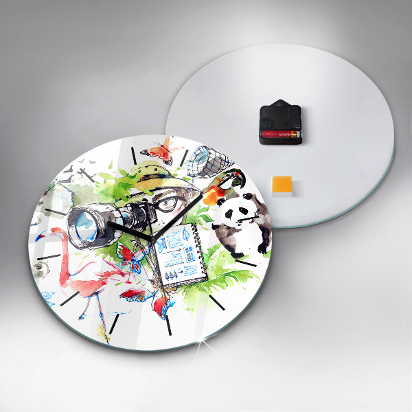 Round glass clock Zoologist
