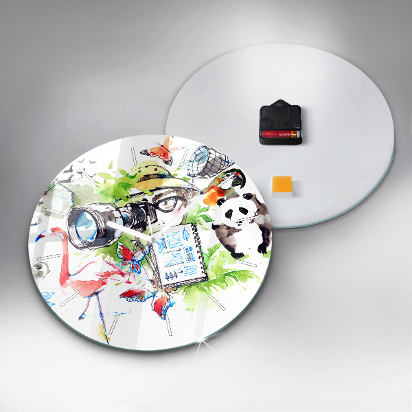Round glass clock Zoologist