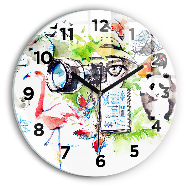 Round glass clock Zoologist