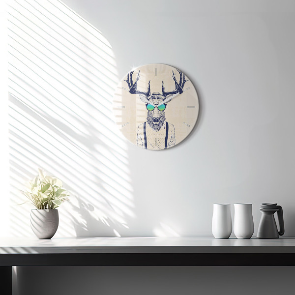 Round glass clock Abstract deer