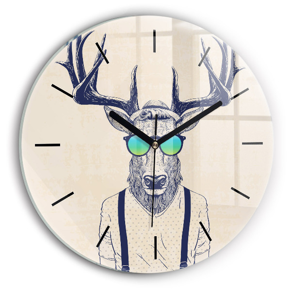 Round glass clock Abstract deer