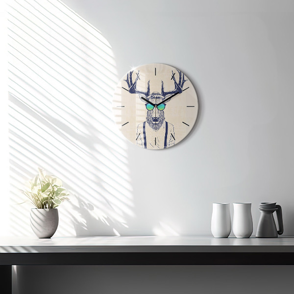 Round glass clock Abstract deer