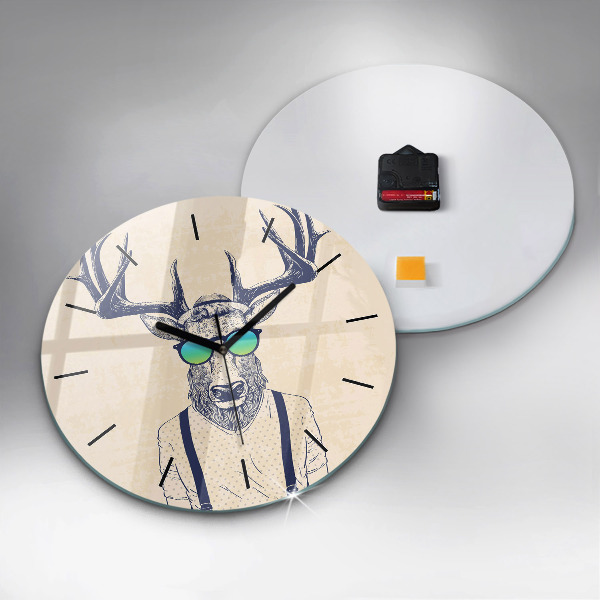 Round glass clock Abstract deer