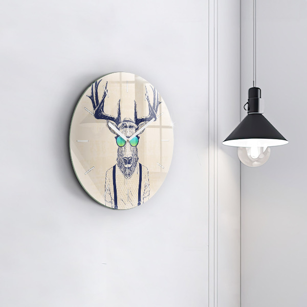 Round glass clock Abstract deer