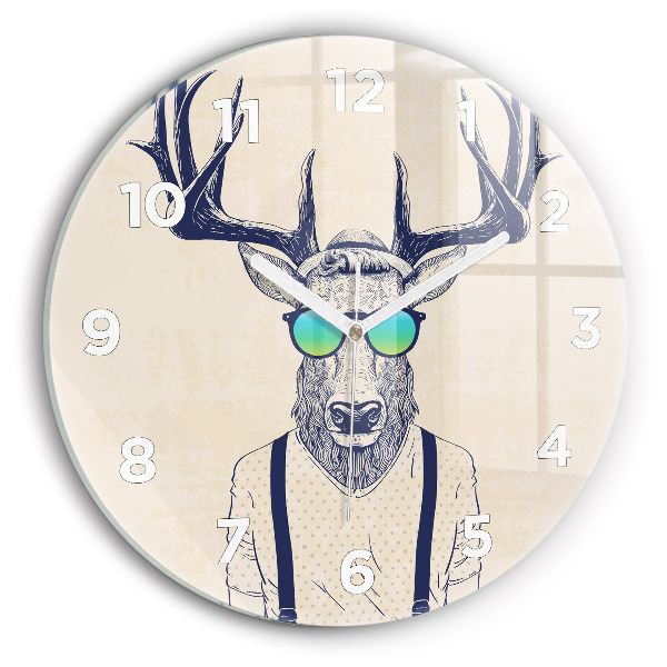 Round glass clock Abstract deer
