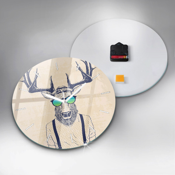 Round glass clock Abstract deer