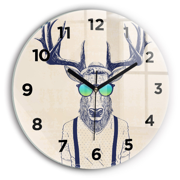 Round glass clock Abstract deer