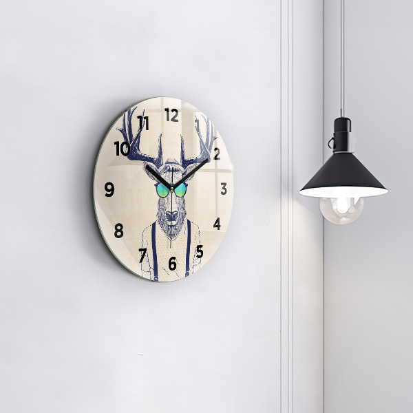 Round glass clock Abstract deer