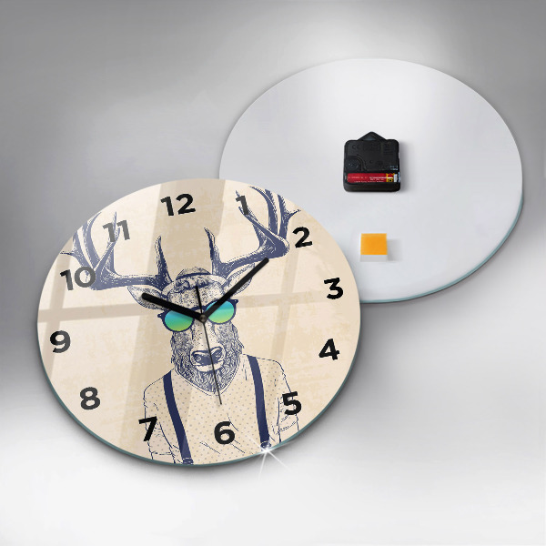 Round glass clock Abstract deer