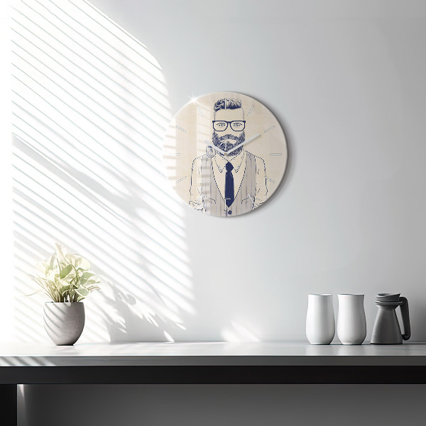 Round glass clock Man with a beard
