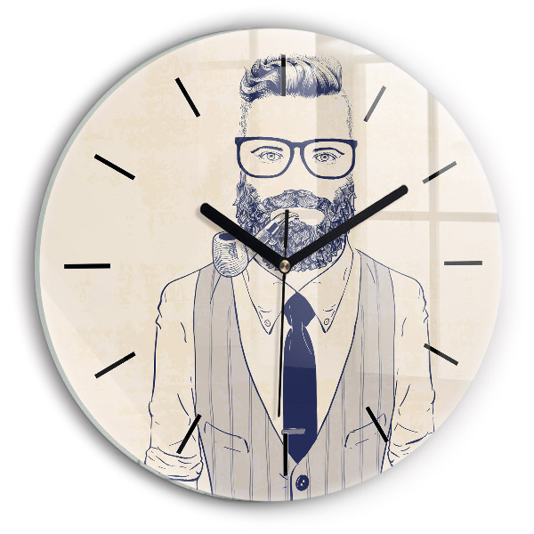 Round glass clock Man with a beard