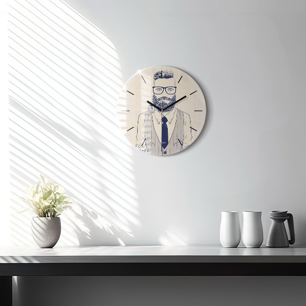 Round glass clock Man with a beard