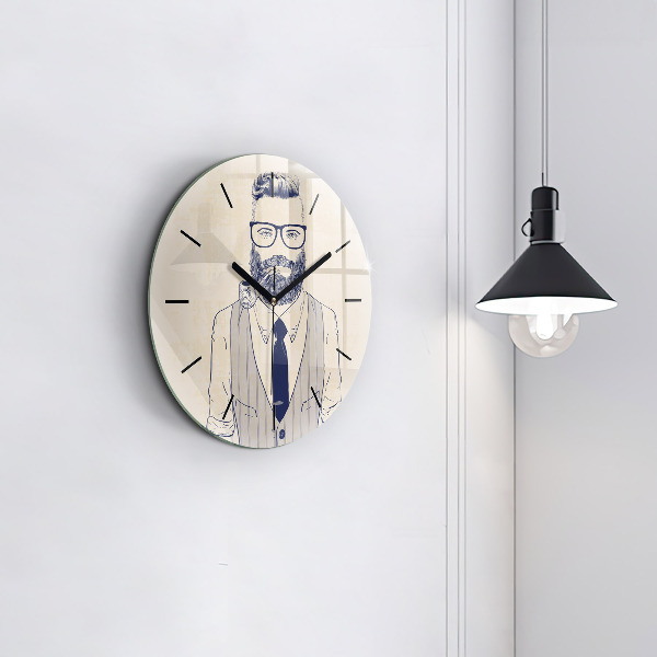 Round glass clock Man with a beard