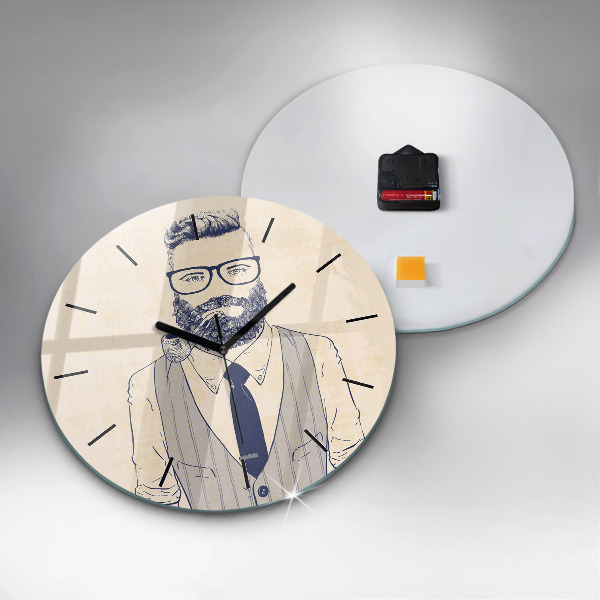 Round glass clock Man with a beard