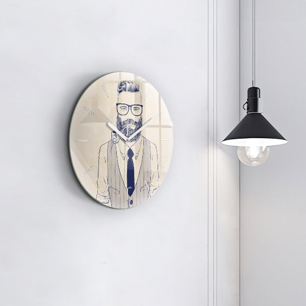 Round glass clock Man with a beard