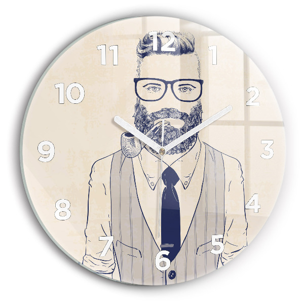 Round glass clock Man with a beard