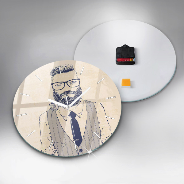Round glass clock Man with a beard