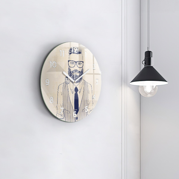 Round glass clock Man with a beard