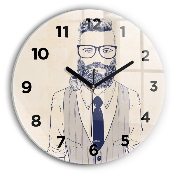 Round glass clock Man with a beard