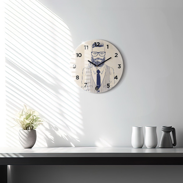 Round glass clock Man with a beard