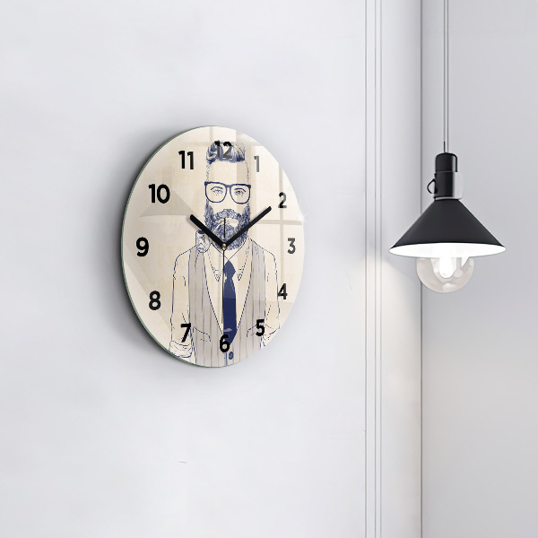 Round glass clock Man with a beard