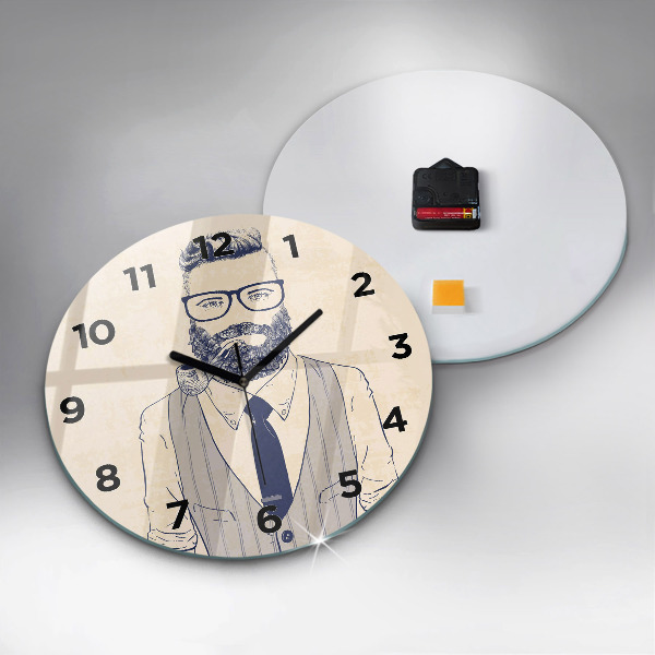 Round glass clock Man with a beard