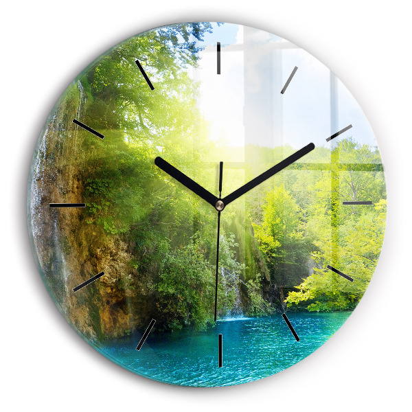 Round glass clock Lagoon Landscape