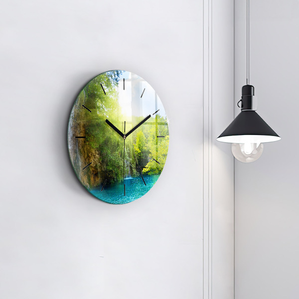 Round glass clock Lagoon Landscape