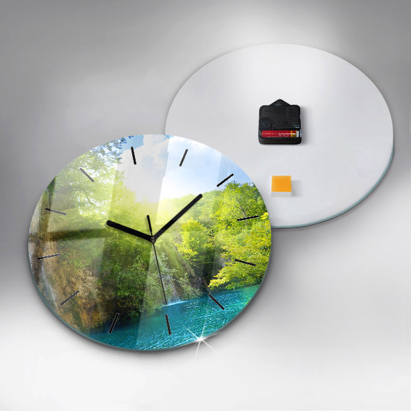 Round glass clock Lagoon Landscape