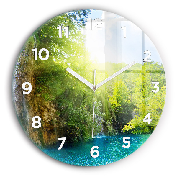 Round glass clock Lagoon Landscape