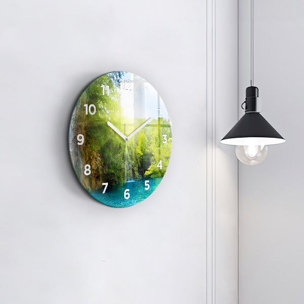 Round glass clock Lagoon Landscape
