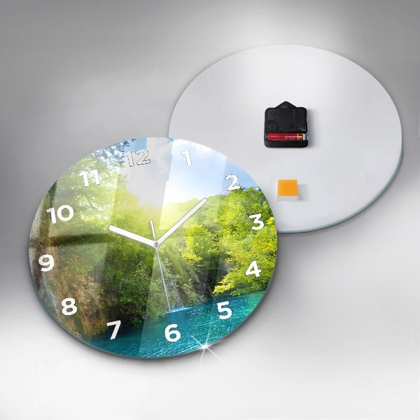 Round glass clock Lagoon Landscape