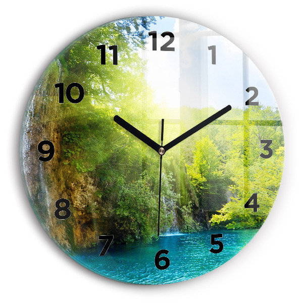 Round glass clock Lagoon Landscape