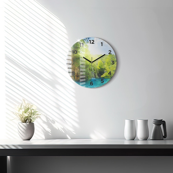 Round glass clock Lagoon Landscape