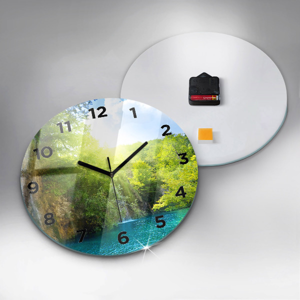 Round glass clock Lagoon Landscape