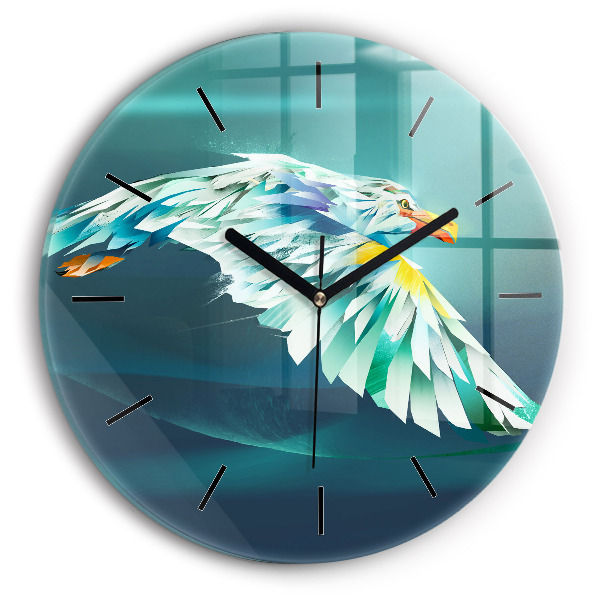 Round glass clock Image of a flying eagle