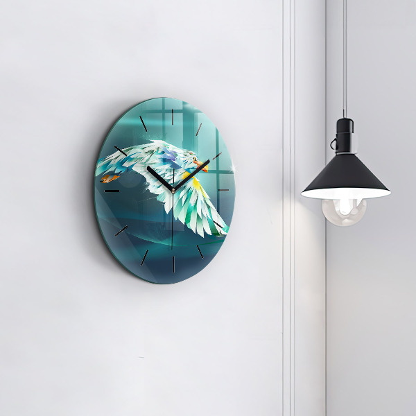 Round glass clock Image of a flying eagle