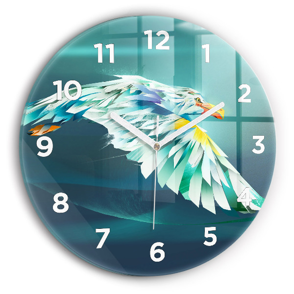 Round glass clock Image of a flying eagle