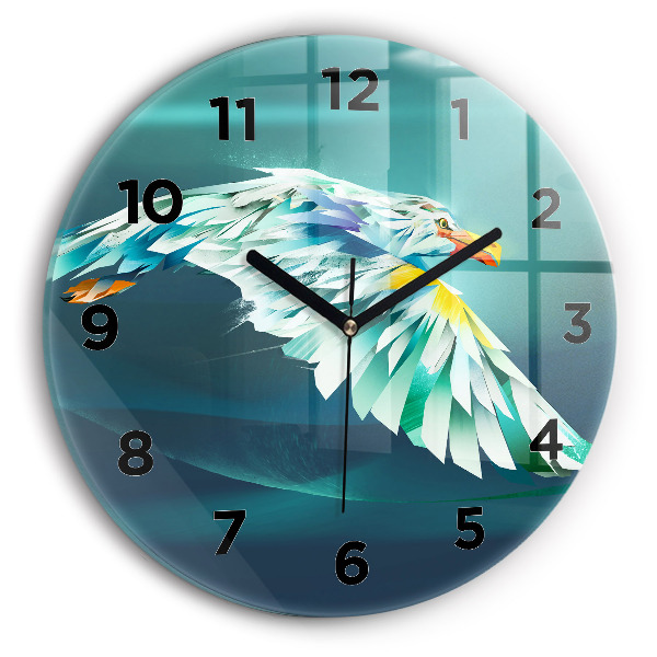 Round glass clock Image of a flying eagle