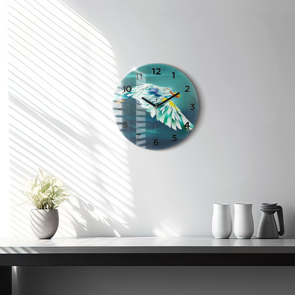 Round glass clock Image of a flying eagle