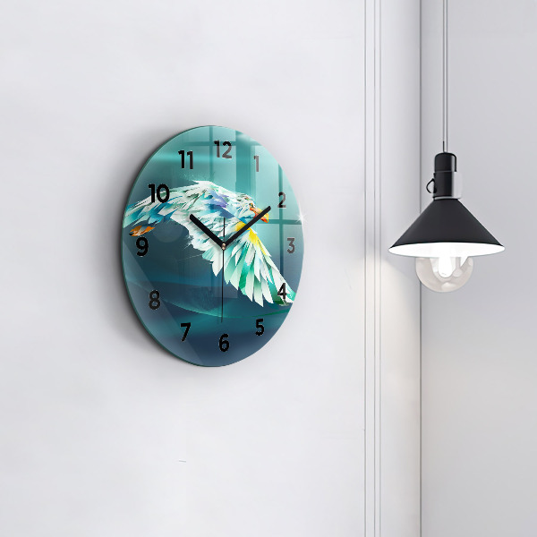 Round glass clock Image of a flying eagle
