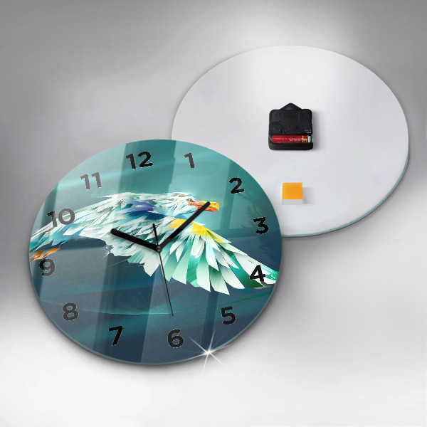 Round glass clock Image of a flying eagle