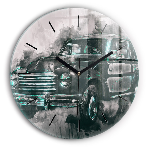 Round glass clock Old School Car