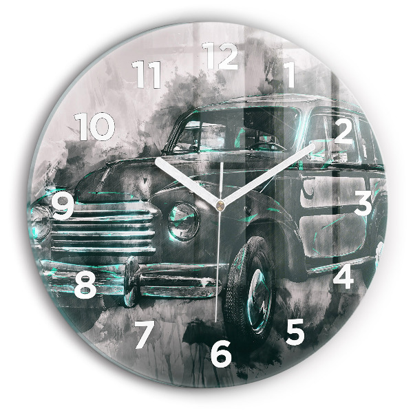Round glass clock Old School Car